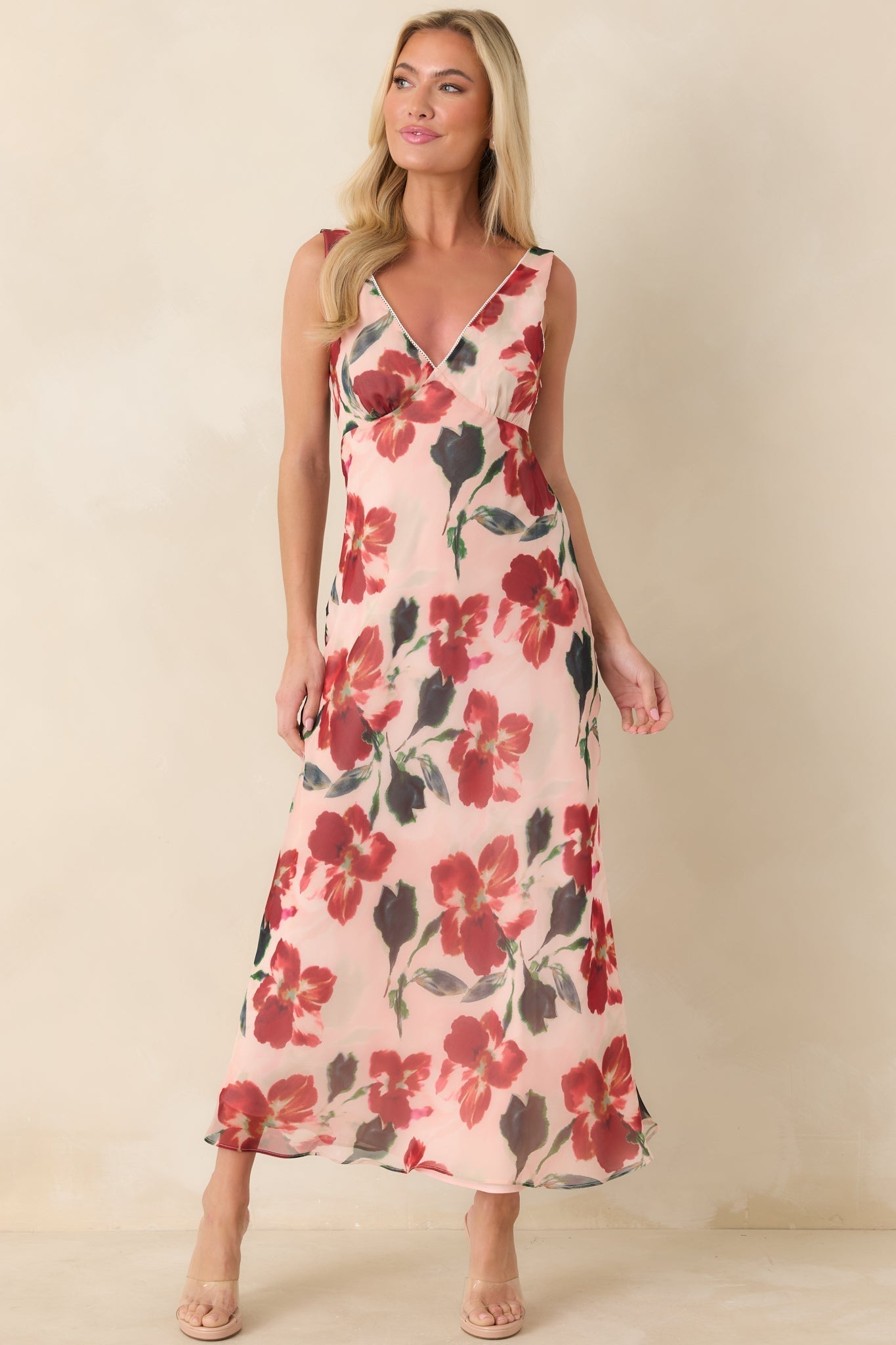 Women's MINKPINK Arabella Red Floral Mesh Midi Dress | 100% Polyester 5