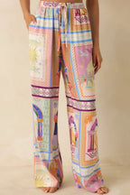 Women's MINKPINK Elysia White Multi Tropical Tile Print Drawstring Pants | 100% Viscose 1