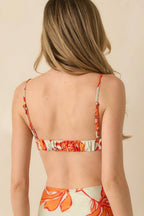 Women's MINKPINK Estelle Green & Orange Floral Print Twist Bikini Top | 85% Polyester & 15% Elastane 5