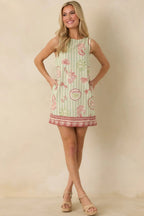 Women's MINKPINK Soleil Green Stripe Linen Blend Shift Mini Dress | 85% Viscose & 15% Linen 2