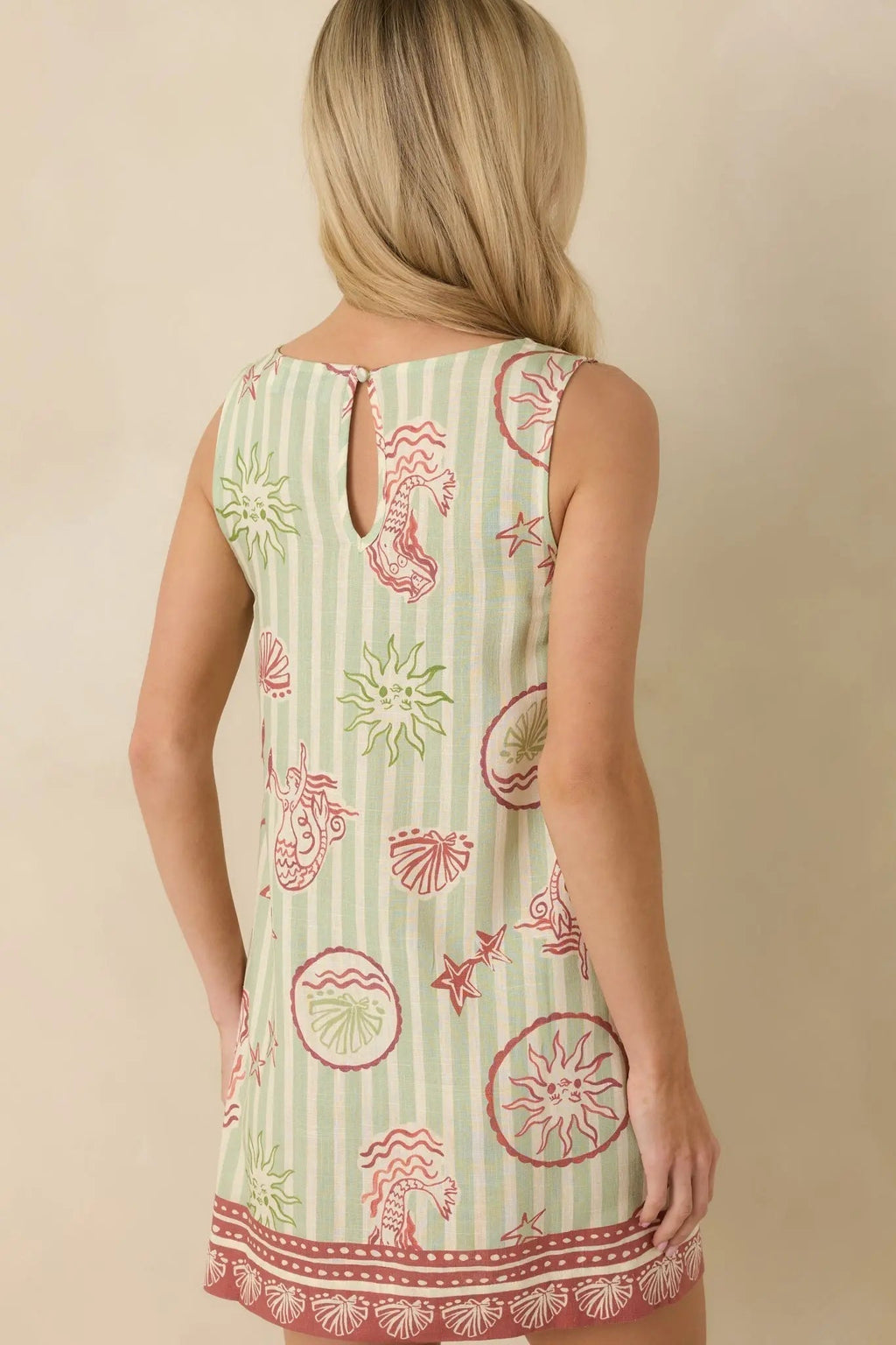 Women's MINKPINK Soleil Green Stripe Linen Blend Shift Mini Dress | 85% Viscose & 15% Linen 7