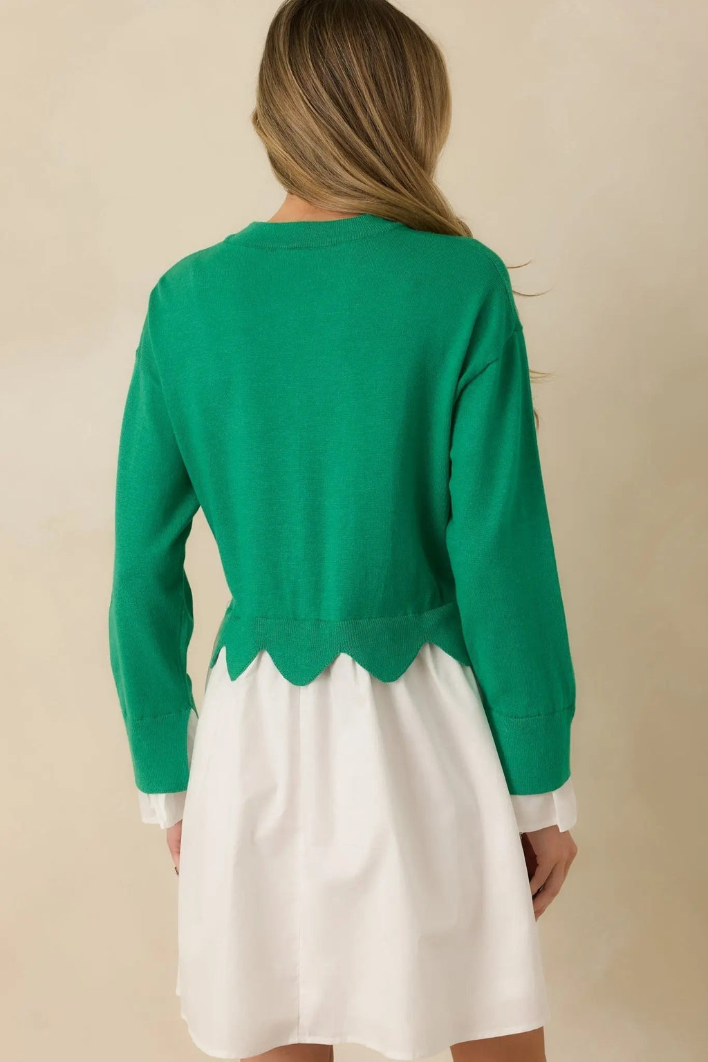 Women's Made to Charm Green Scalloped Sweater Mini Dress | 50% Viscose 7
