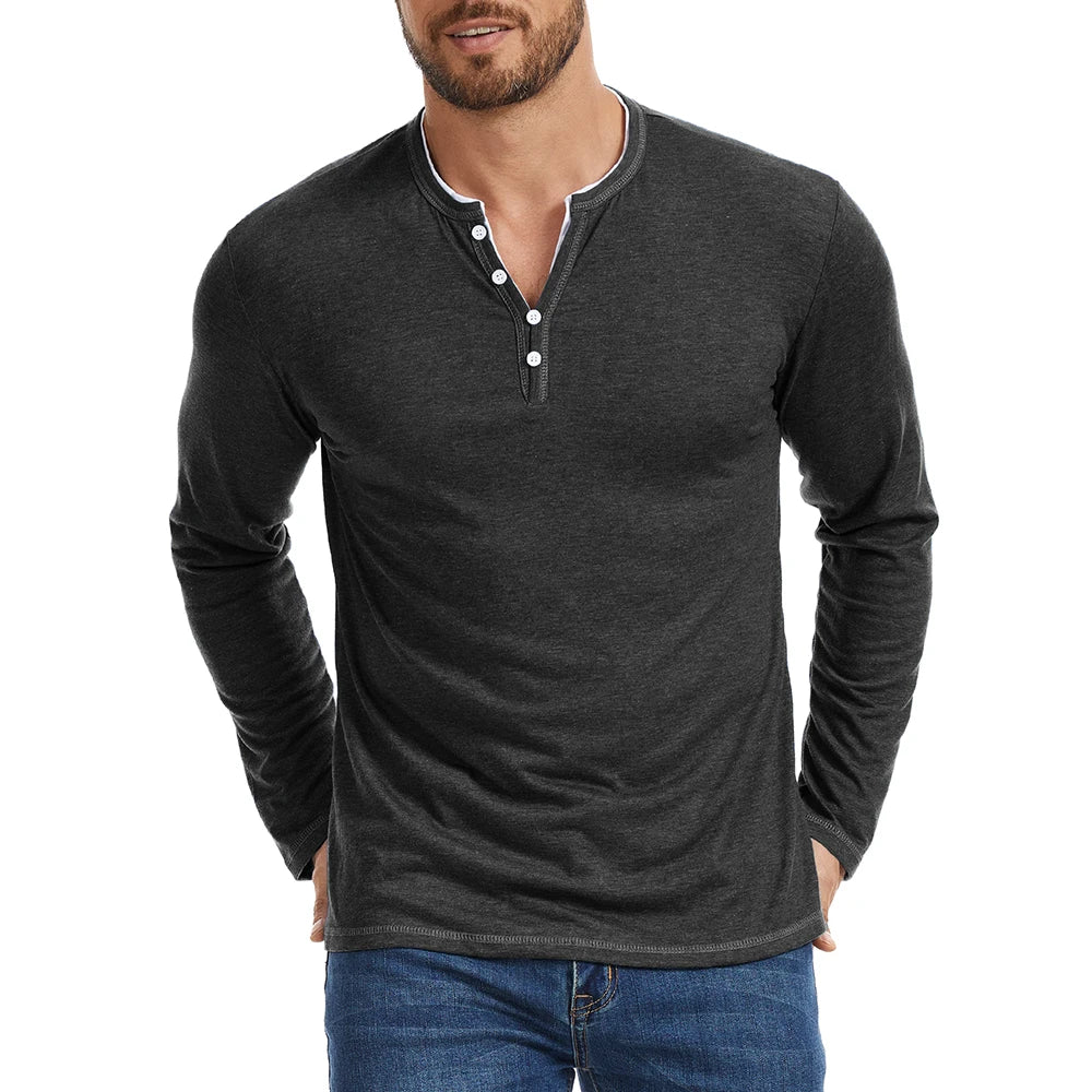 Long Sleeve Cotton Shirt with V-Neck Design