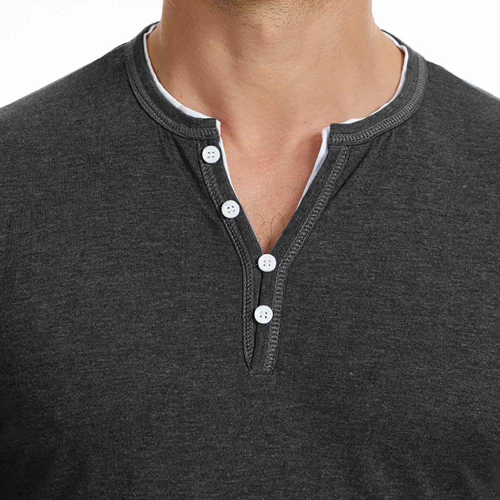 Long Sleeve Cotton Shirt with V-Neck Design
