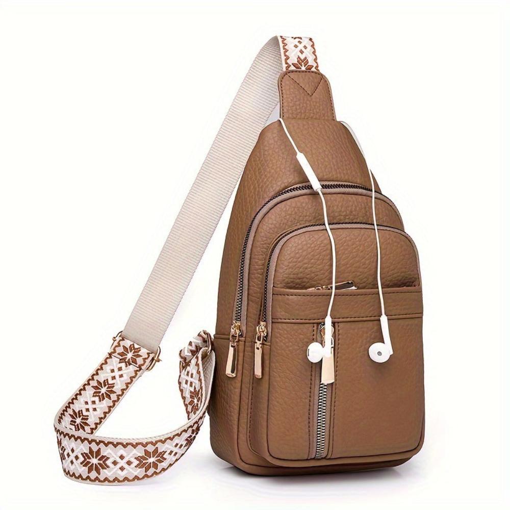 Black Vegan-Leather Crossbody Bag — Adjustable Strap