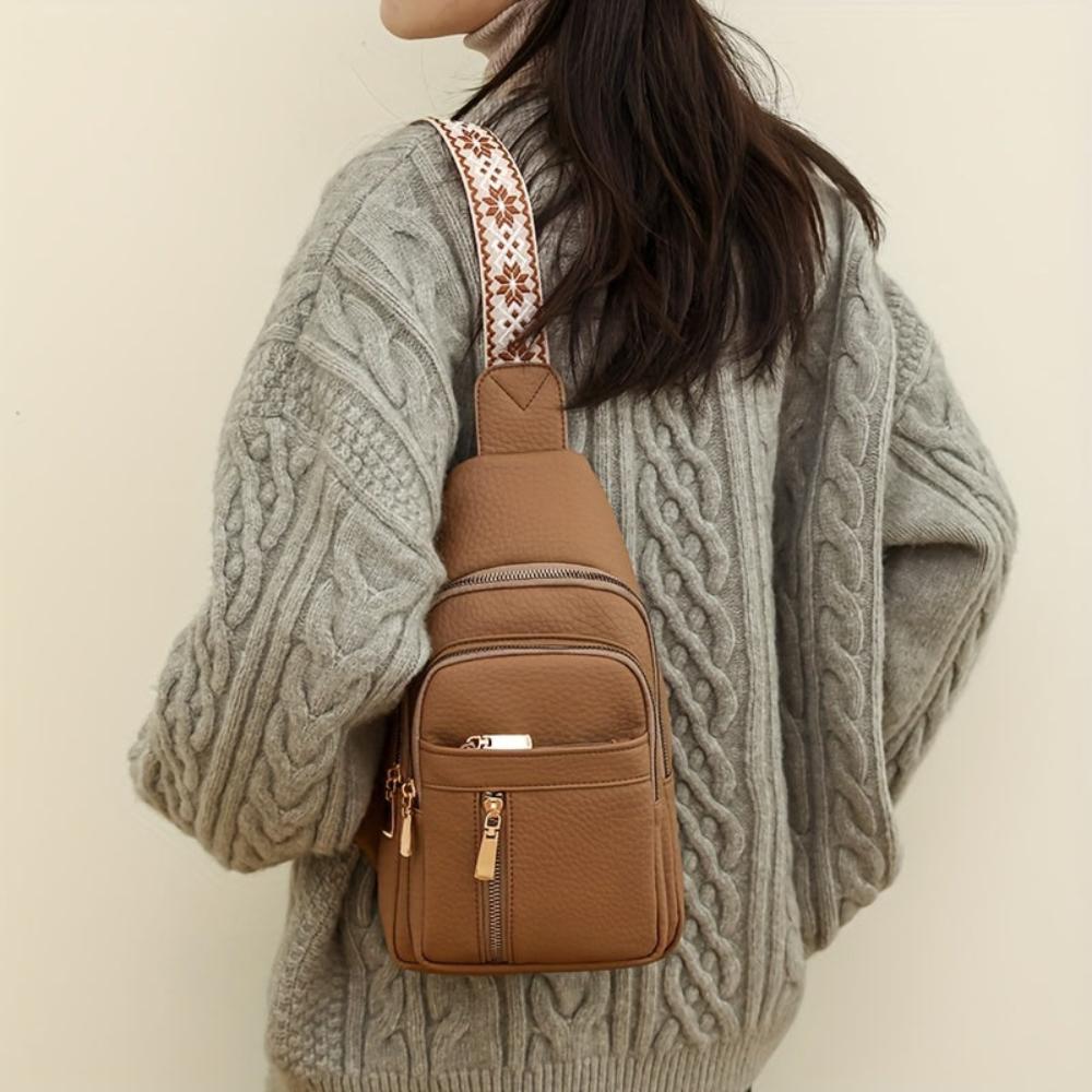 Black Vegan-Leather Crossbody Bag — Adjustable Strap