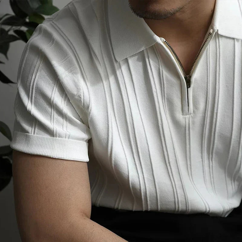 Men's collared polo shirt detail