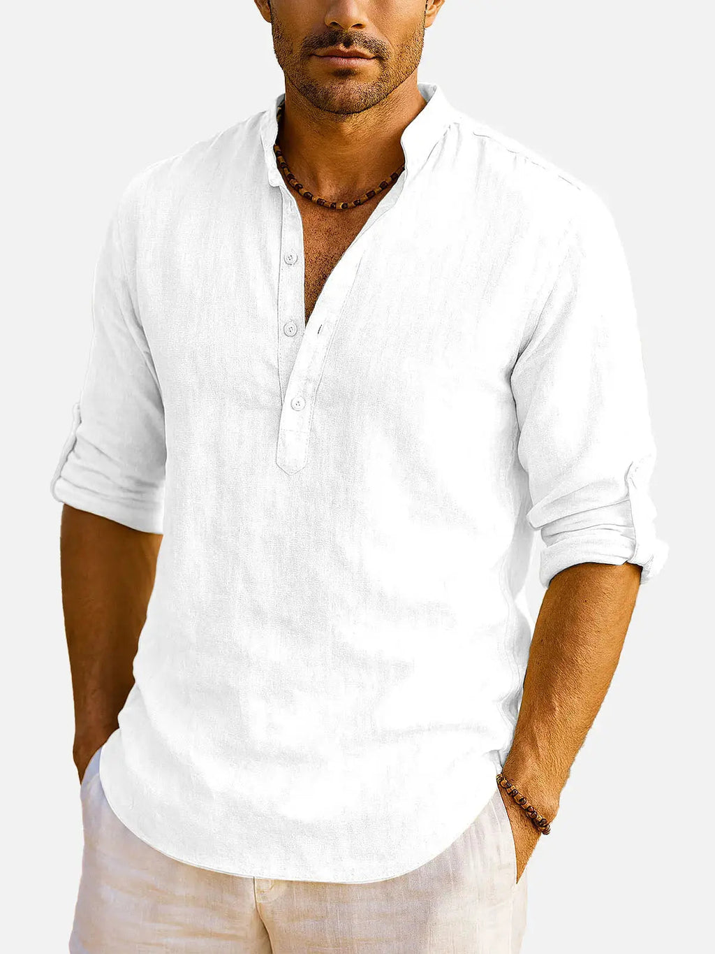 Men's Cotton Stand Collar Long Sleeve Shirt