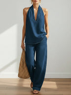 Minimalist Denim Set | Women's Outfit with Flattering V-Neck Top | Effortless Style for All-Day Comfort