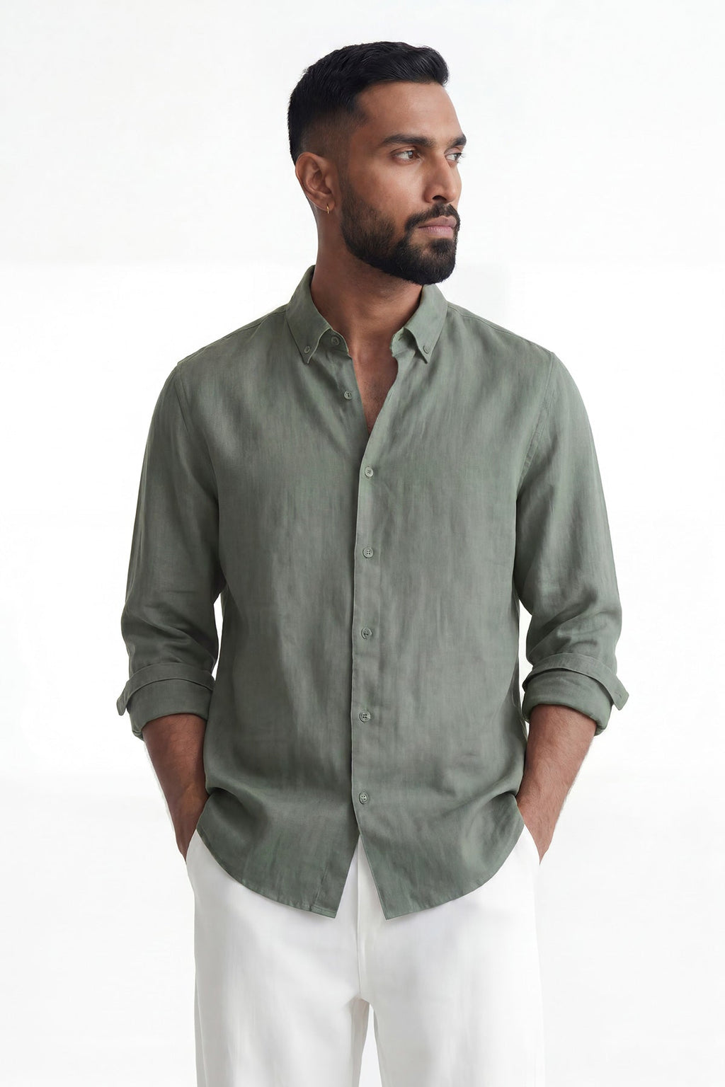 Moss Valley | Men's Shirt in Olive Linen with Breathable Fabric | Lightweight Comfort for Everyday Wear