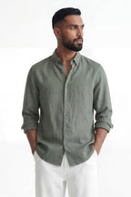 Moss Valley | Men's Shirt in Olive Linen with Breathable Fabric | Lightweight Comfort for Everyday Wear