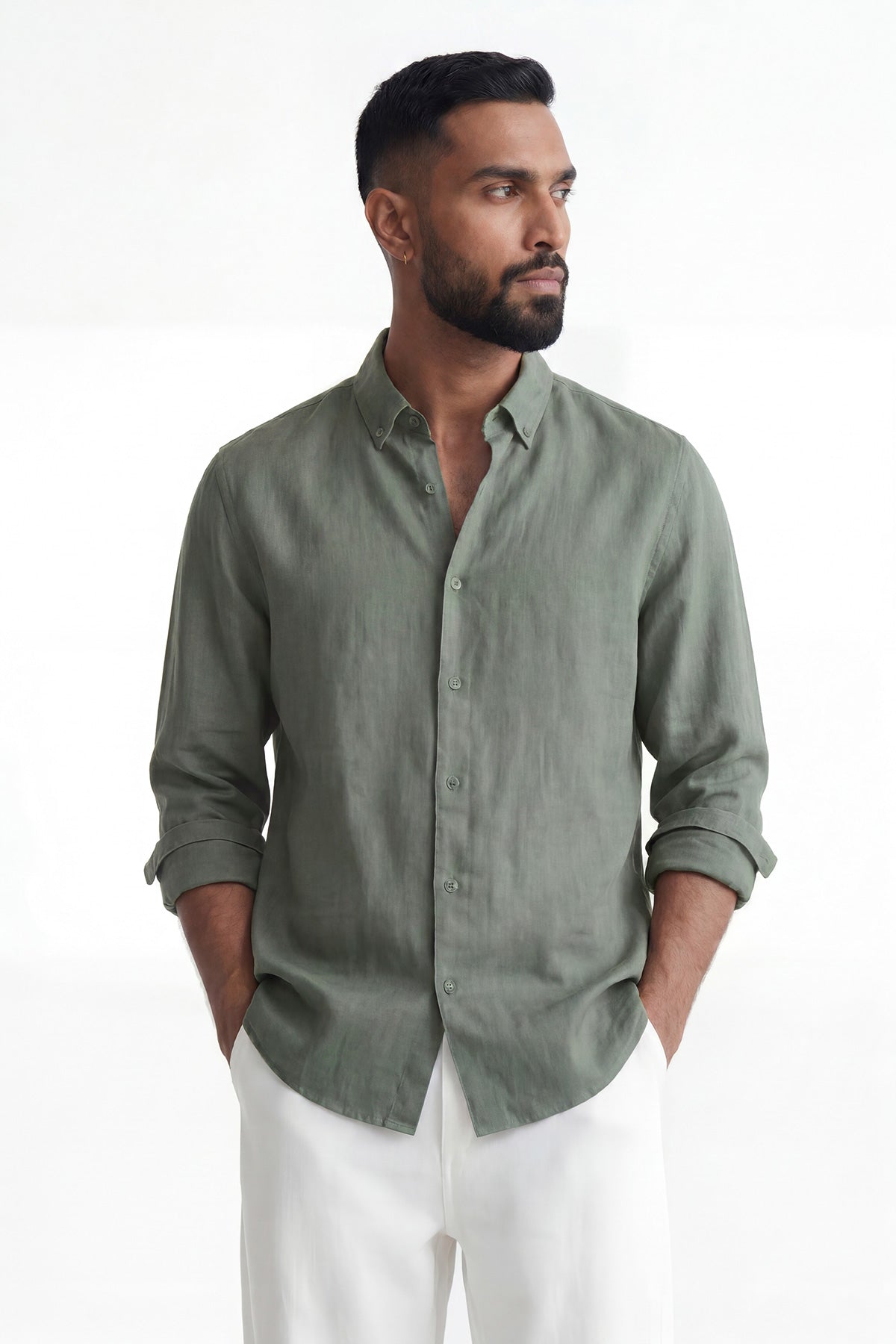 Moss Valley | Men's Shirt in Olive Linen with Breathable Fabric | Lightweight Comfort for Everyday Wear