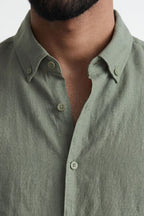 Moss Valley | Men's Shirt in Olive Linen with Breathable Fabric | Lightweight Comfort for Everyday Wear