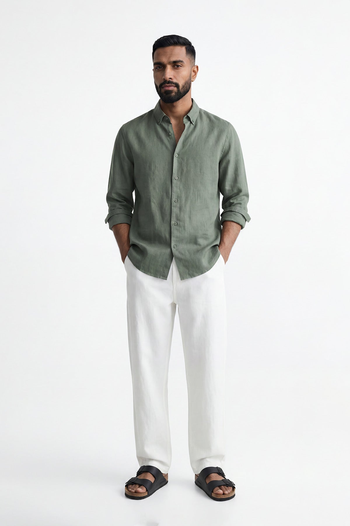 Moss Valley | Men's Shirt in Olive Linen with Breathable Fabric | Lightweight Comfort for Everyday Wear