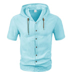 Men's Linen Hooded Short Sleeve Shirt – Loose Fit Lightweight...