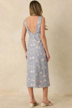 Women's On Deck Darling Dusty Blue Cotton Blend Nautical Sleeveless Midi Dress | 65% Cotton & 35% Polyester 6