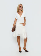 Cream tie-waist chiffon midi skirt - side view