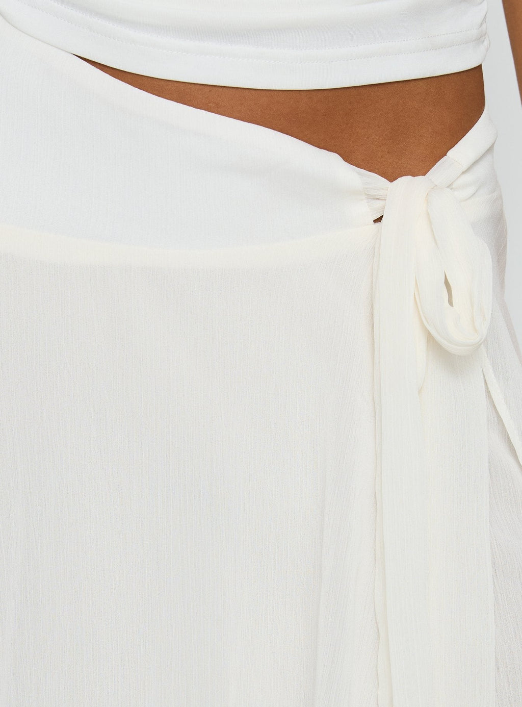 Cream chiffon midi skirt pleated hem detail