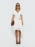 Cream tie-waist chiffon midi skirt full length