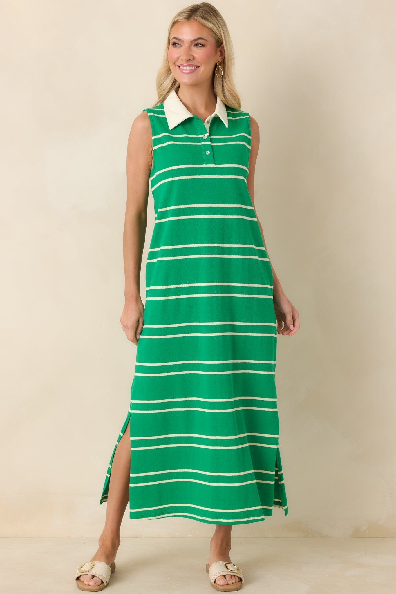 Women's Polished Play Green Stripe Cotton Sleeveless Maxi Dress | 100% Cotton Contrast: 85% Cotton & 15% Polyester 4
