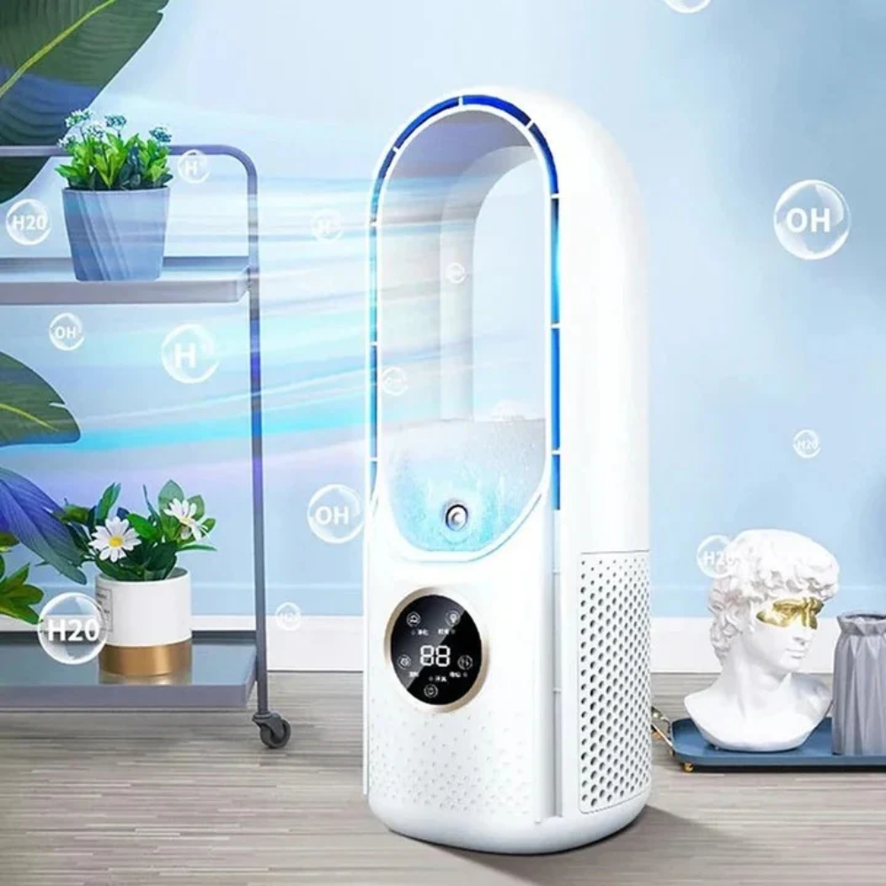Compact personal evaporative air cooler for desk use