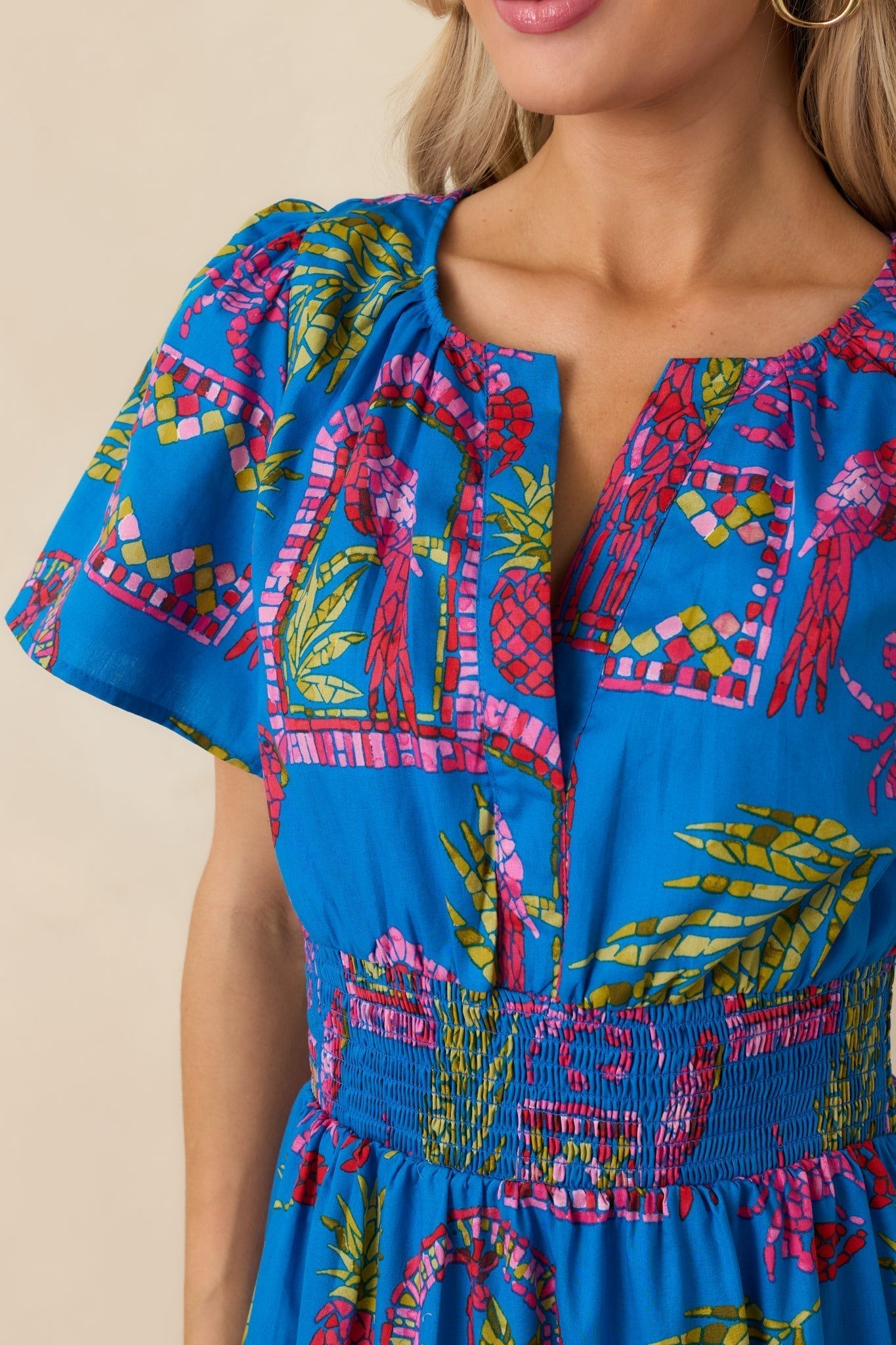 Women's Postcards From Paradise Blue Multi Cotton Tropical Mosaic Print Tiered Maxi Dress | 100% Cotton Contrast: 100% C 2