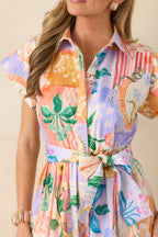Women's Prosperina Savannah Peach Multi Floral Cotton Midi Dress | 98% Cotton & 2% Spandex 1
