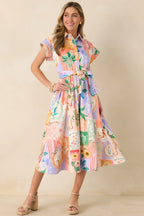 Women's Prosperina Savannah Peach Multi Floral Cotton Midi Dress | 98% Cotton & 2% Spandex 4