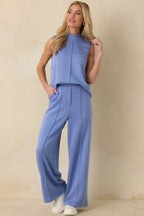 Women's Ready to Jet Horizon Blue Sleeveless Mock Neck Tank Top | 55% Rayon 5