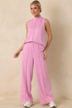 Women's Ready to Jet Petal Pink Sleeveless Mock Neck Tank Top | 55% Rayon 6