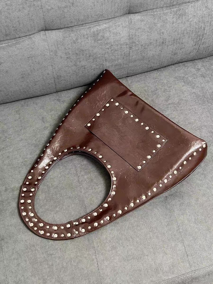 Retro Chic | Vintage Oil Wax Leather Shoulder Bag with Rivet Details | Stylish Handbag for Bold Fashion Statements