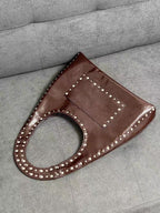Retro Chic | Vintage Oil Wax Leather Shoulder Bag with Rivet Details | Stylish Handbag for Bold Fashion Statements