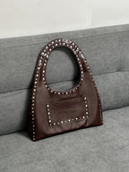 Retro Chic | Vintage Oil Wax Leather Shoulder Bag with Rivet Details | Stylish Handbag for Bold Fashion Statements