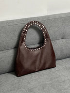 Retro Chic | Vintage Oil Wax Leather Shoulder Bag with Rivet Details | Stylish Handbag for Bold Fashion Statements