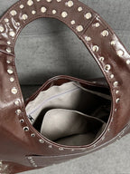 Retro Chic | Vintage Oil Wax Leather Shoulder Bag with Rivet Details | Stylish Handbag for Bold Fashion Statements