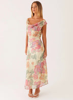 Elegant floral maxi dress, back view