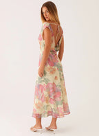 Yellow & pink floral maxi dress styling