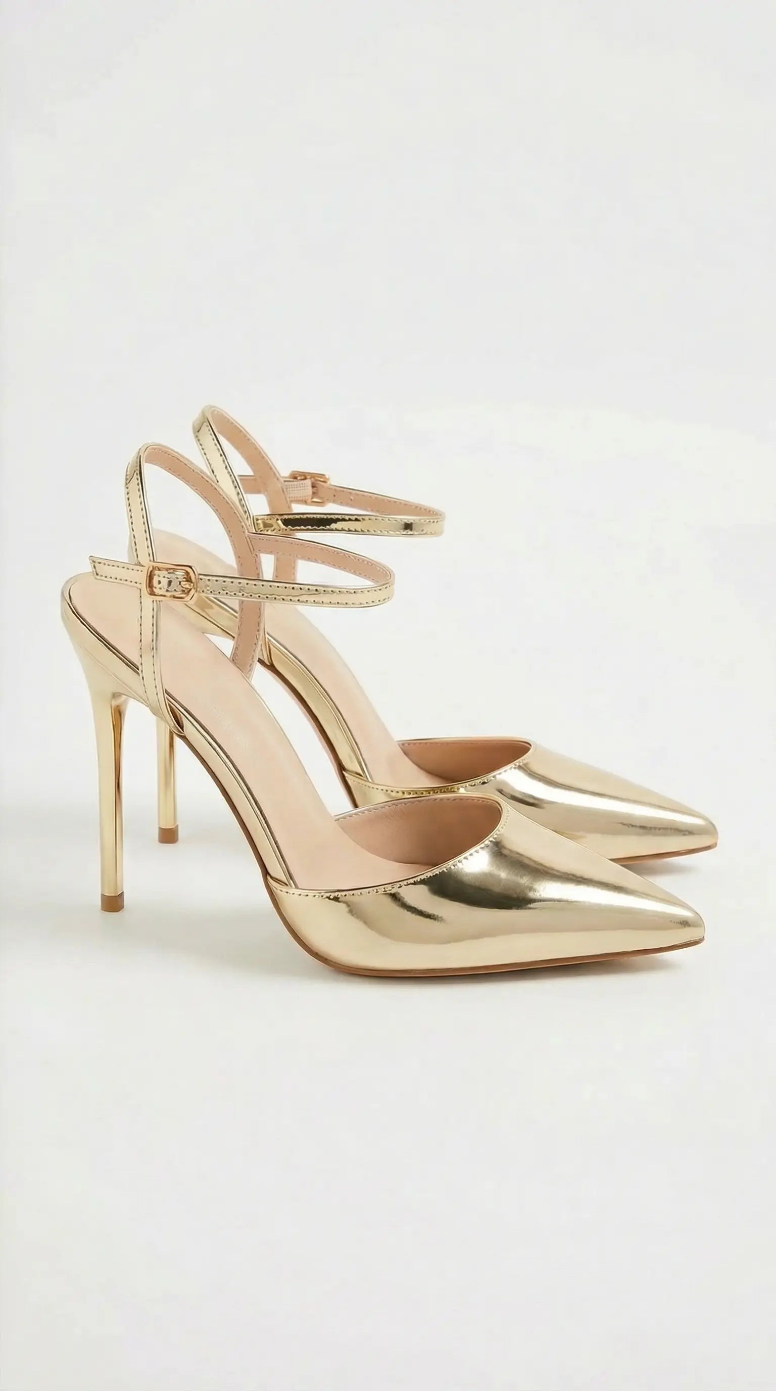 Women's gold heels with adjustable ankle strap