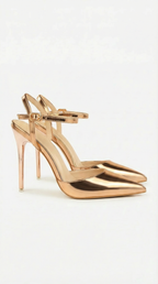 Gold Pointed-Toe Ankle-Strap Heels — Women's Pumps