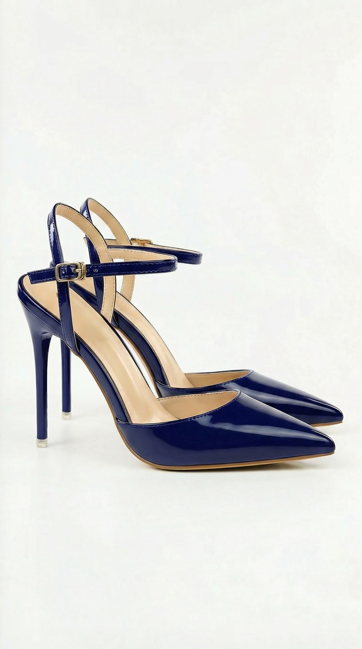 Gold Pointed-Toe Ankle-Strap Heels — Women's Pumps