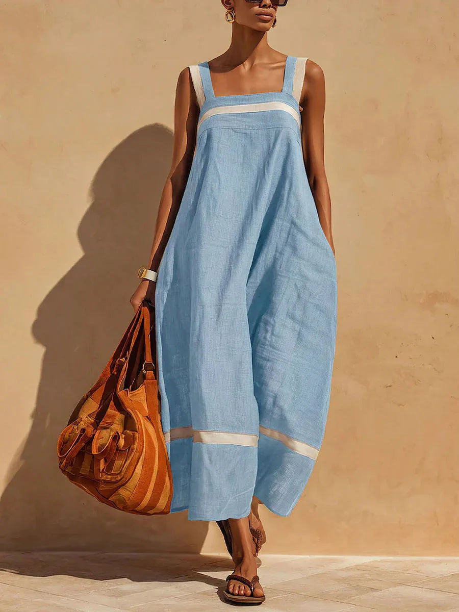Light blue breathable linen slip midi dress