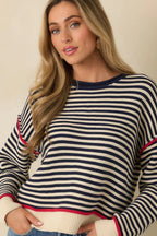 Women's Sail With Me Navy Stripe Cotton Blend Crewneck Sweater | 60% Cotton & 40% Acrylic 5