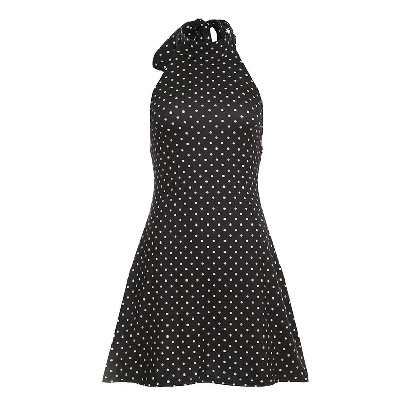 Sleeveless backless polka dot vacation dress