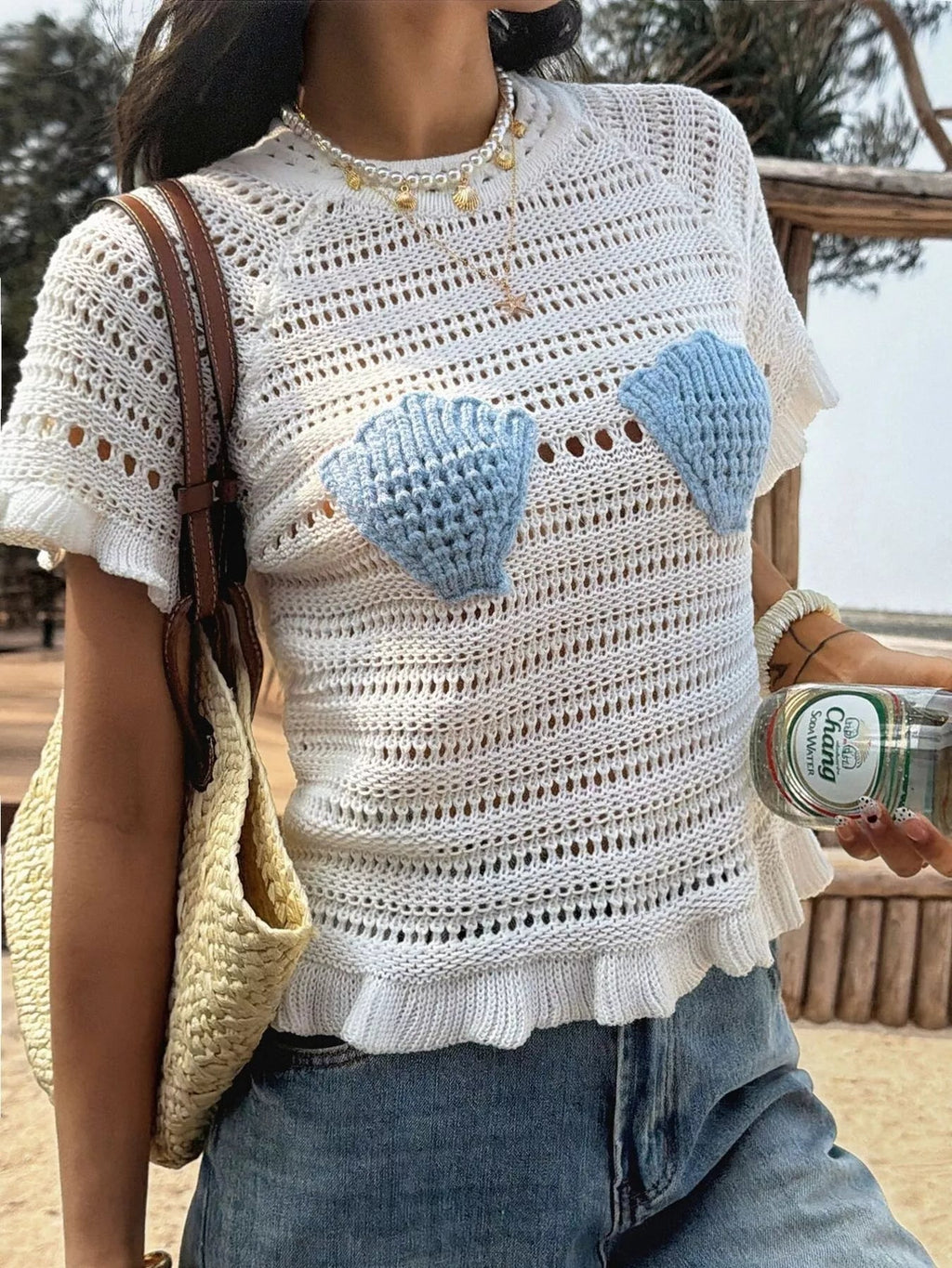 Seashell Cottage | Women's Tank Top with Crochet Knit Design | Coastal-Inspired Summer Wear