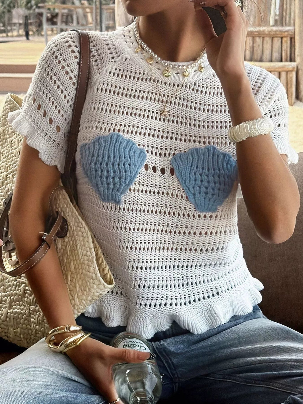 Seashell Cottage | Women's Tank Top with Crochet Knit Design | Coastal-Inspired Summer Wear