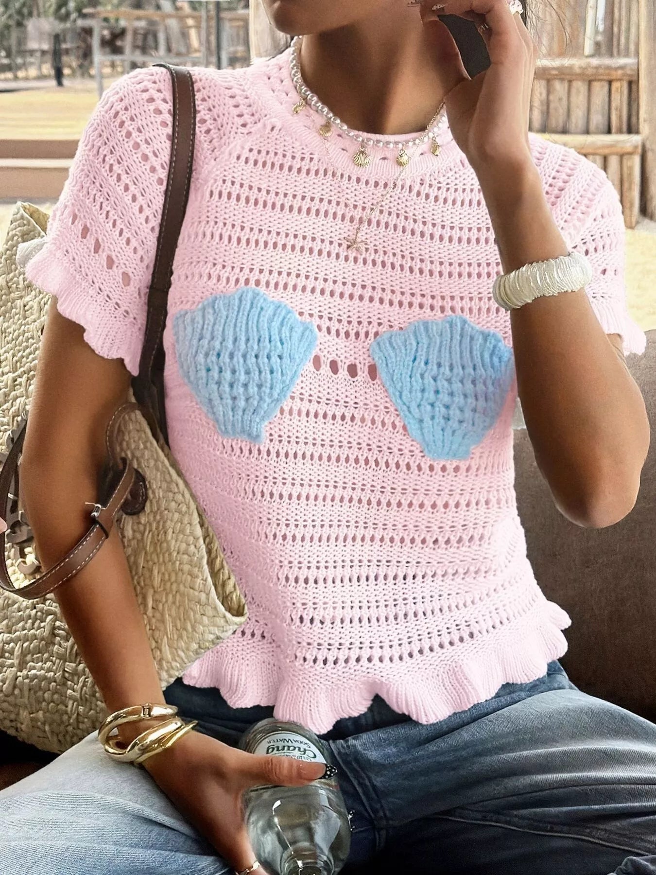 Seashell Cottage | Women's Tank Top with Crochet Knit Design | Coastal-Inspired Summer Wear