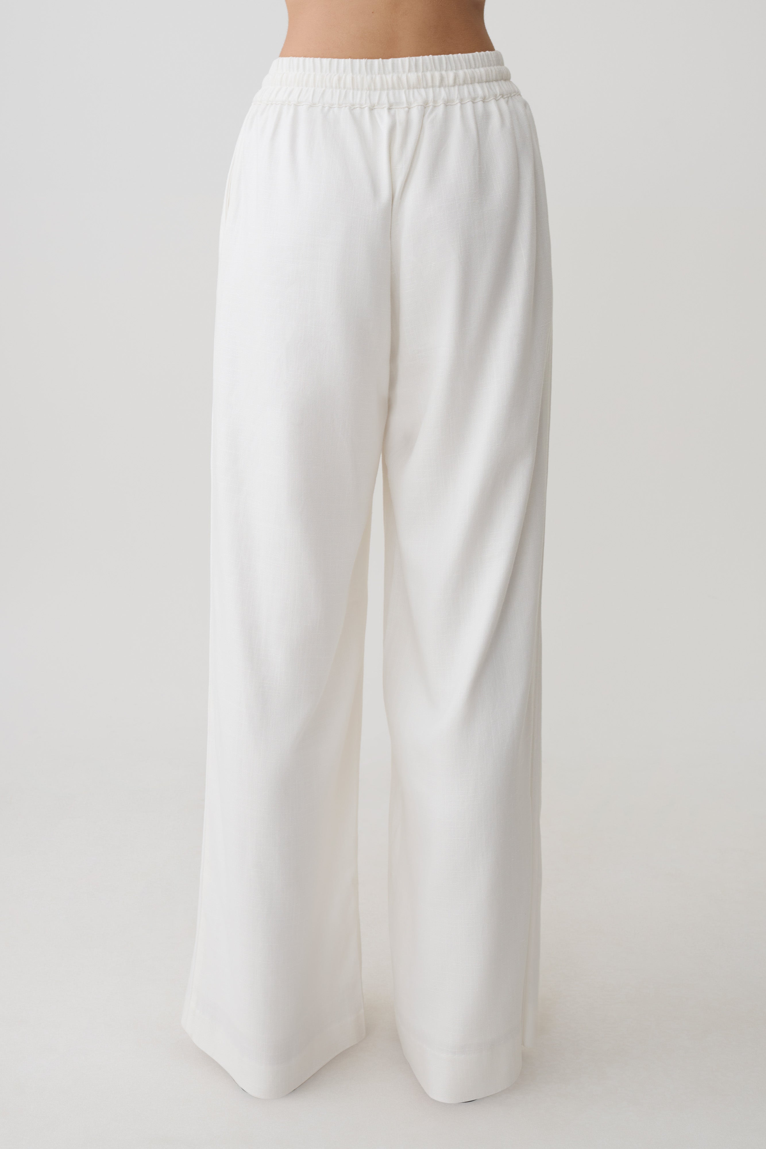 Women's White Linen Pants — Adjustable Waistband