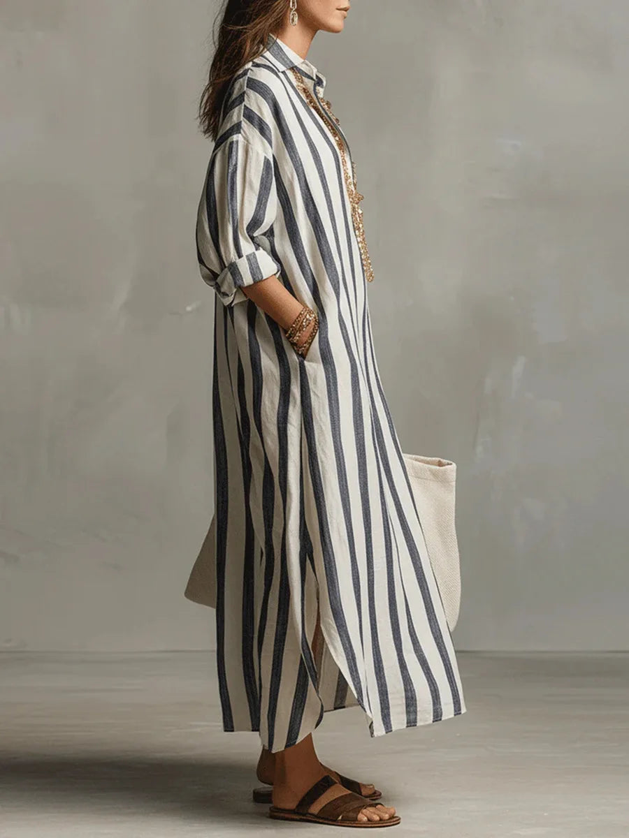 Linen shirt dress detail view