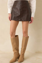 Women's Sharp Lines Sharper Wit Brown Faux Leather Diamond Quilted Mini Skirt | 100% Polyester Coating: 100% Polyurethan 1