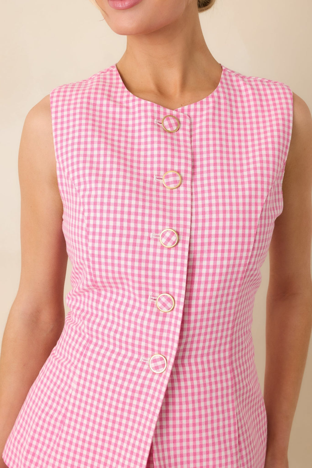 Women's Simply Joyful Pink Gingham Sleeveless Romper | 70% Cotton & 30% Polyester 1